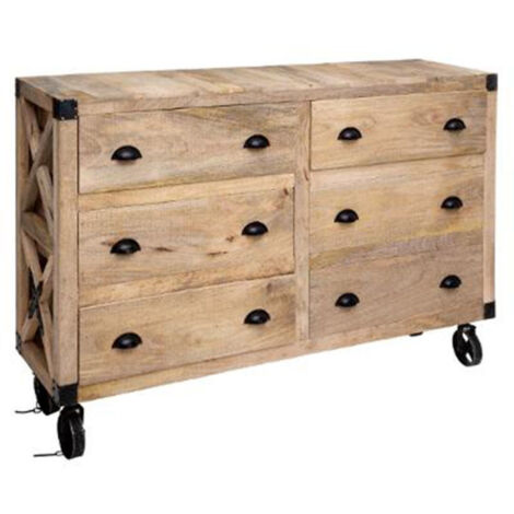 Buffet 6 Tiroirs en Bois "Cuba" 150cm Naturel