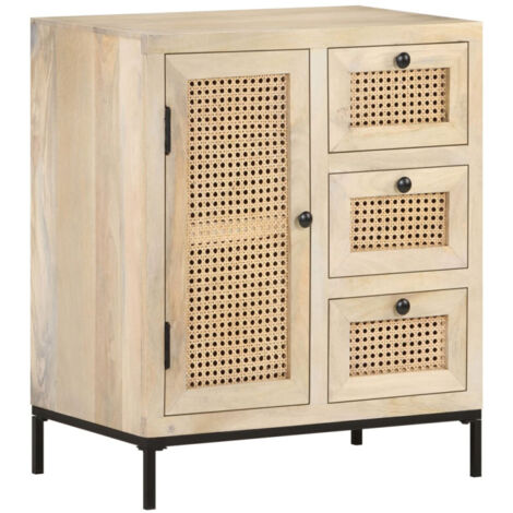 Buffet 60x35x70 cm Bois de manguier massif et canne naturelle
