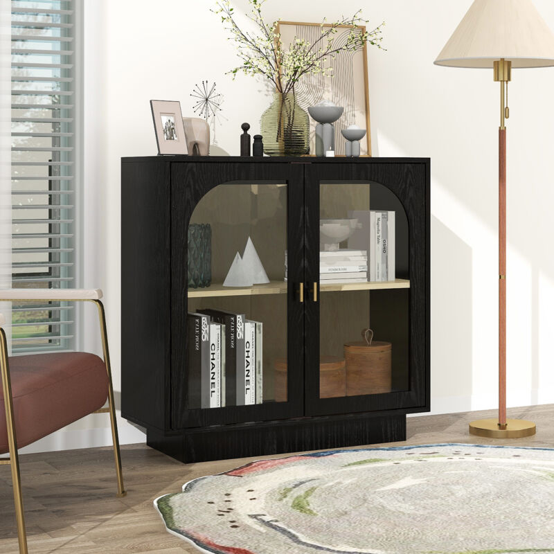 Hauss Spole - Buffet 79x35x80 cm, vitrine, Bibliothèque, 2 portes, pour chambre/bureau/salon, noir