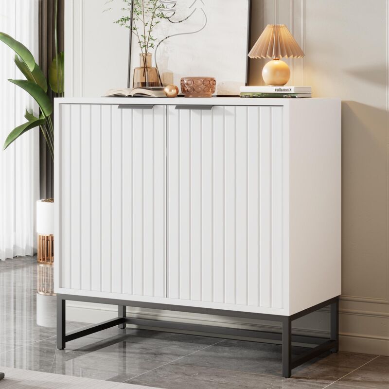 Dans Les Nuages - Buffet 80 cm avec 2 portes, style élégante, buffet haut avec poignées en métal, Blanc