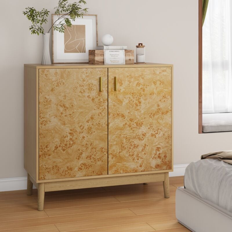 Buffet 80x38x77.5cm, 2 portes, avec étagères réglables, meuble de rangement pour salon et chambre, mdf, couleur naturelle