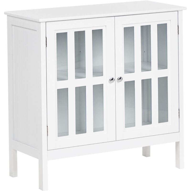 Buffet à 2 Portes avec Étagère Armoire Salon Chambre à Coucher Méditerranéenne en MDF Blanc Miram