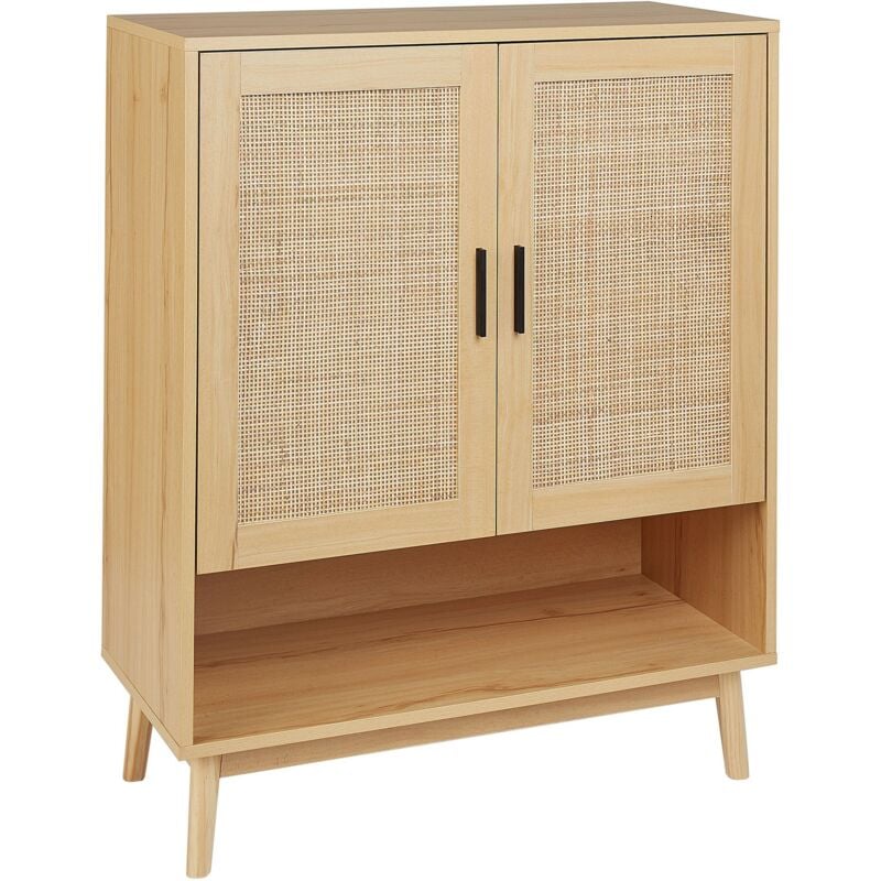 Beliani - Buffet à 2 Portes avec Étagères Rangement Style Boho en Rotin Bois Clair Perote
