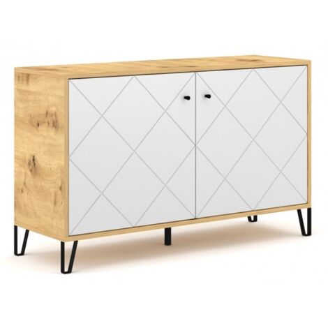 Buffet à 2 portes BILBAO coloris chêne et blanc mat 123,4cm