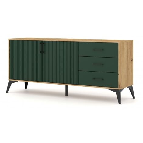 Buffet à 2 portes et 3 tiroirs LUGO coloris chêne vert 164,5x42x78,4 cm