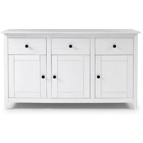 Buffet à 3 tiroirs et 3 portes Meuble de rangement coloris Blanc - Longueur 134 x Profondeur 40 x Hauteur 79 cm