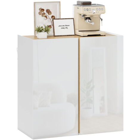 Buffet à haute brillance, meuble de rangement avec 2 portes à fermeture amortie et étagère réglable, 80x40x80cm, blanc