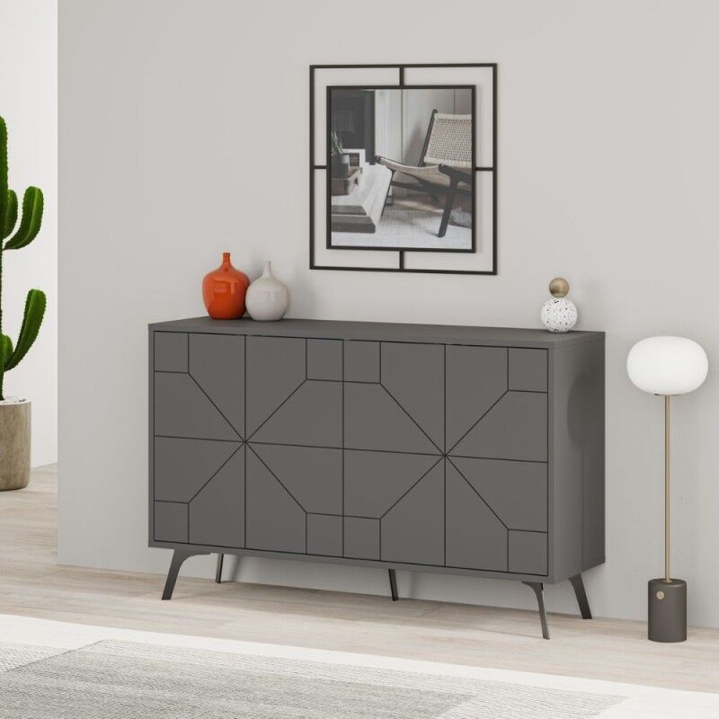 Toscohome - Buffet à motifs géométriques et 4 portes 123 cm anthracite - Dune