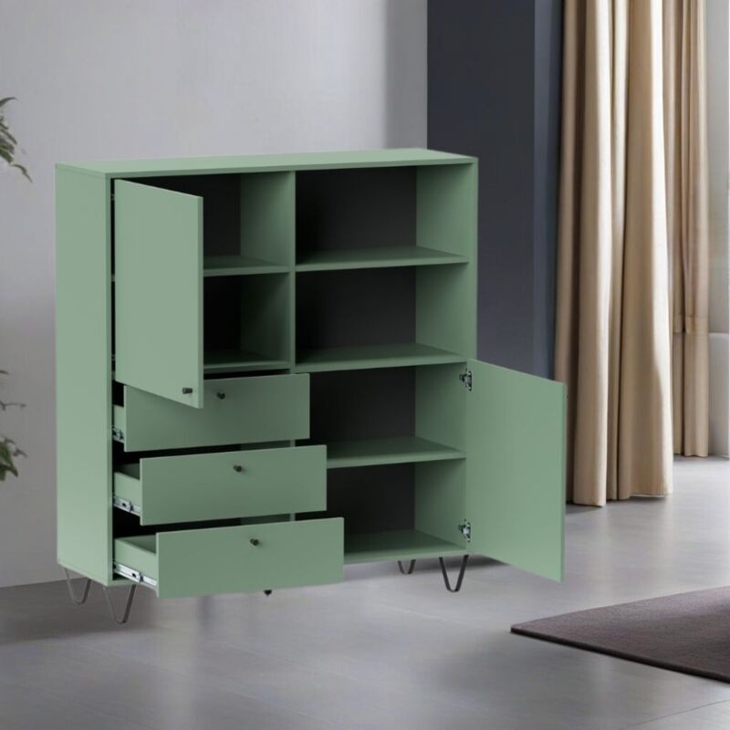 Buffet à portes, tiroirs et compartiment ouvert vert 123,6x135H cm - Aldo