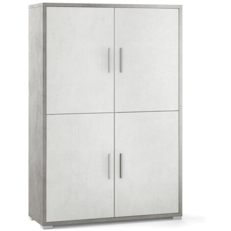 Buffet à quatre portes avec quatre étagères en bois de ciment blanc 108x41x h161 cm