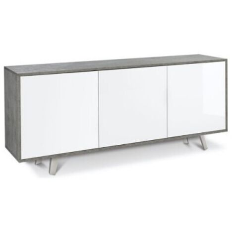 Buffet à trois portes Ciment Blanc Brillant 177x41x h74 cm