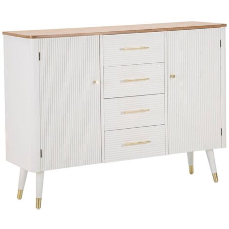 Buffet Acute, Comptoir 4 Tiroirs, Portes Battantes et Coulissantes, 37x117x90h cm Blanc