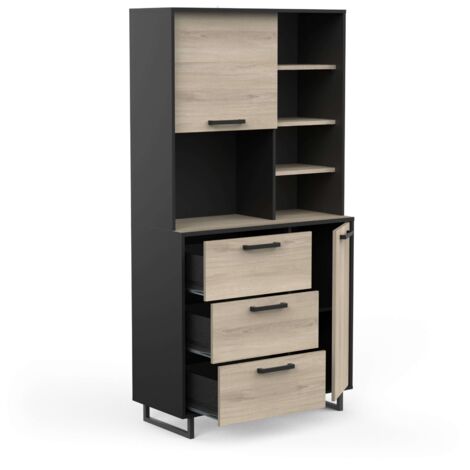 Buffet alto de Cocina Roma Color Roble Kronberg y Negro Mate 180x92x40 cm