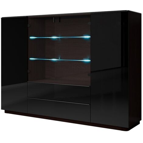 Buffet alto TONGA 187.6x134x43.5 cm con 4 porte, 2 cassetti e LED, colore wengé