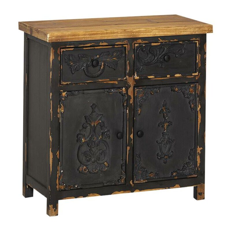 Made In Meubles - Petit buffet noir en pin massif brossé Bastille