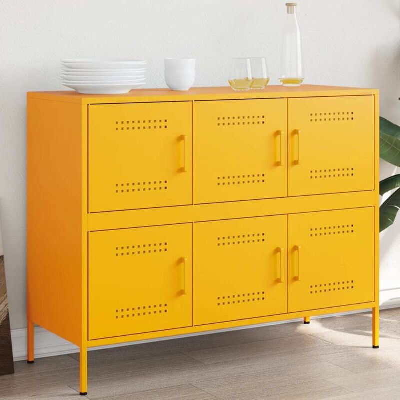 Vidaxl - Buffet jaune moutarde 100,5x39x79 cm acier