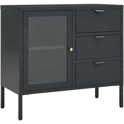 Buffet Anthracite 75x35x70 Acier et verre trempé