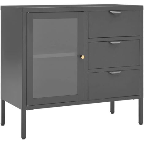 Buffet Anthracite 75x35x70 cm Acier et verre trempé