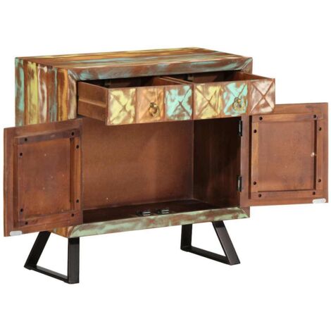 Buffet Armoire à tiroir multicolore 70x35x70 cm bois de récupération