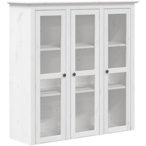 Buffet  Armoire avec portes vitrées BODO blanc bois de pin massif