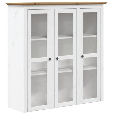 Buffet  Armoire avec portes vitrées BODO blanc marron bois pin massif