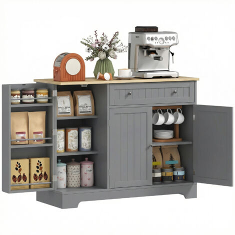 Buffet armoire cuisine 3 étagères porte, tiroir réglable pour salle à manger, 105x40x83 cm, gris