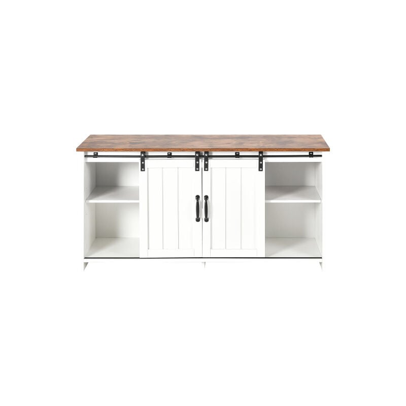 Buffet armoire de cuisine avec 2 portes coulissantes pour salle à manger design industriel blanc 120 x 40 x 60.5cm