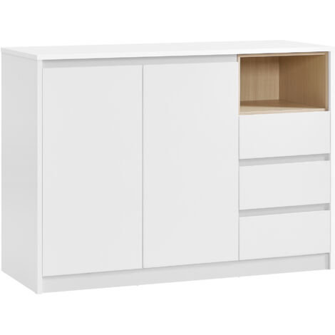 Buffet, Armoire de Rangement, avec Porte et Étagère Réglable en Hauteur, 2 Tiroirs, Moderne, 40 x 103,3 x 74,5 cm, pour Salon, Salle à Manger, Bureau, Blanc Nuage