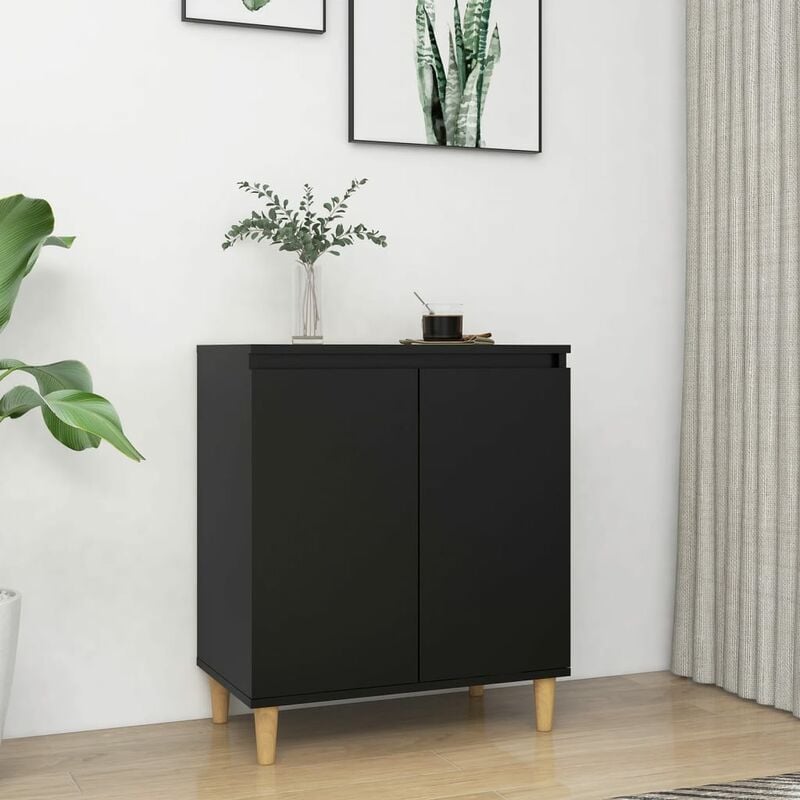 Buffet - Armoire de rangement Enfilade avec pieds en bois massif Noir 60x35x70 cm Aggloméré BV553332