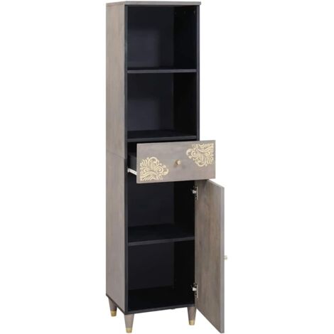 Buffet Armoire de salle de bain avec tiroir Gris 38 x 33 x 160 cm