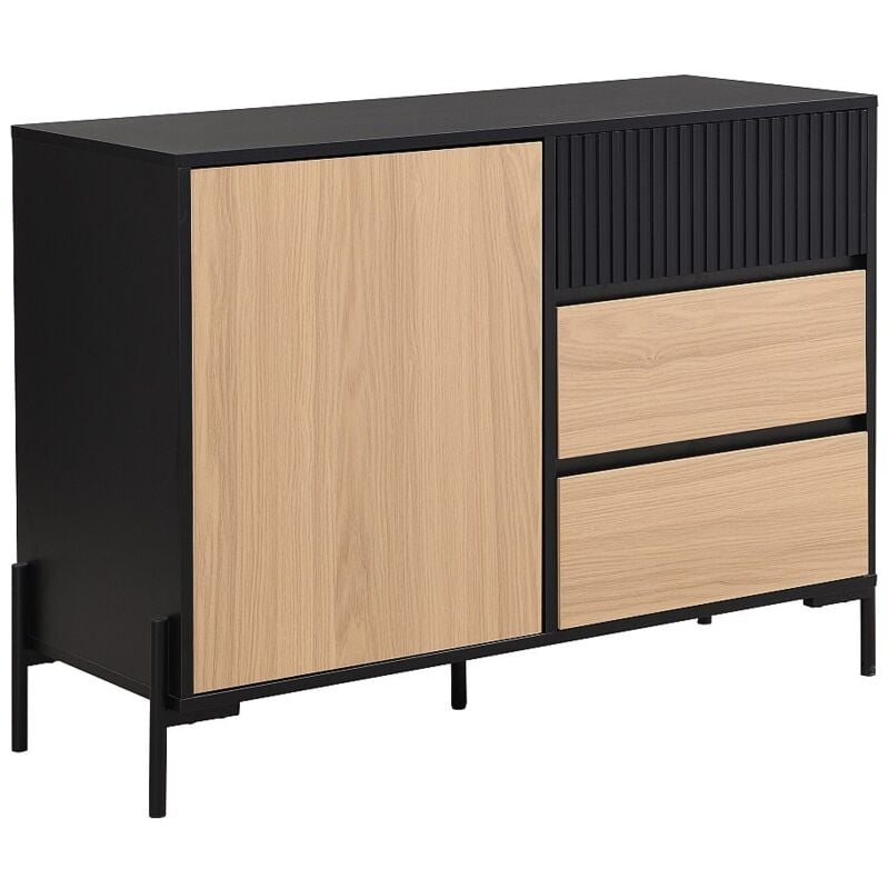 Vente-unique - Buffet avec 1 porte et 3 tiroirs - Noir et naturel clair - glarodi