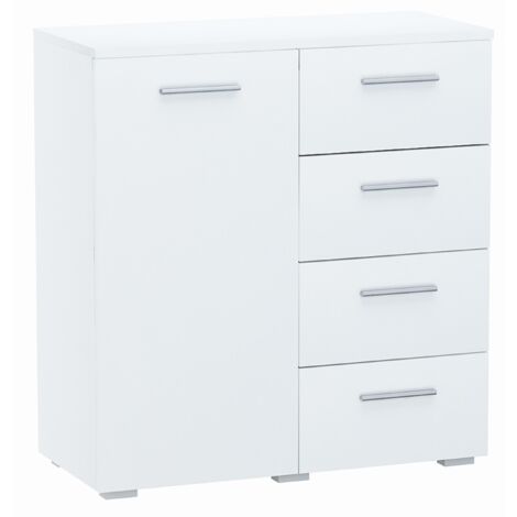 Buffet avec 1 porte et 4 tiroirs Blanc - Meuble de Rangement Style contemporain - 80 x 35 x 84.5 cm