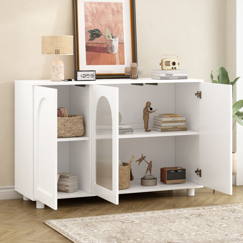 Buffet avec 1 porte vitrée, meuble de rangement, salle à manger/cuisine/salon, 120x40x78.5cm, blanc