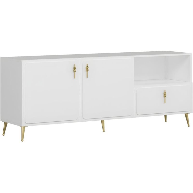 Vente-unique - Buffet avec 2 portes, 1 tiroir et 1 niche - Blanc et Doré - mavelya