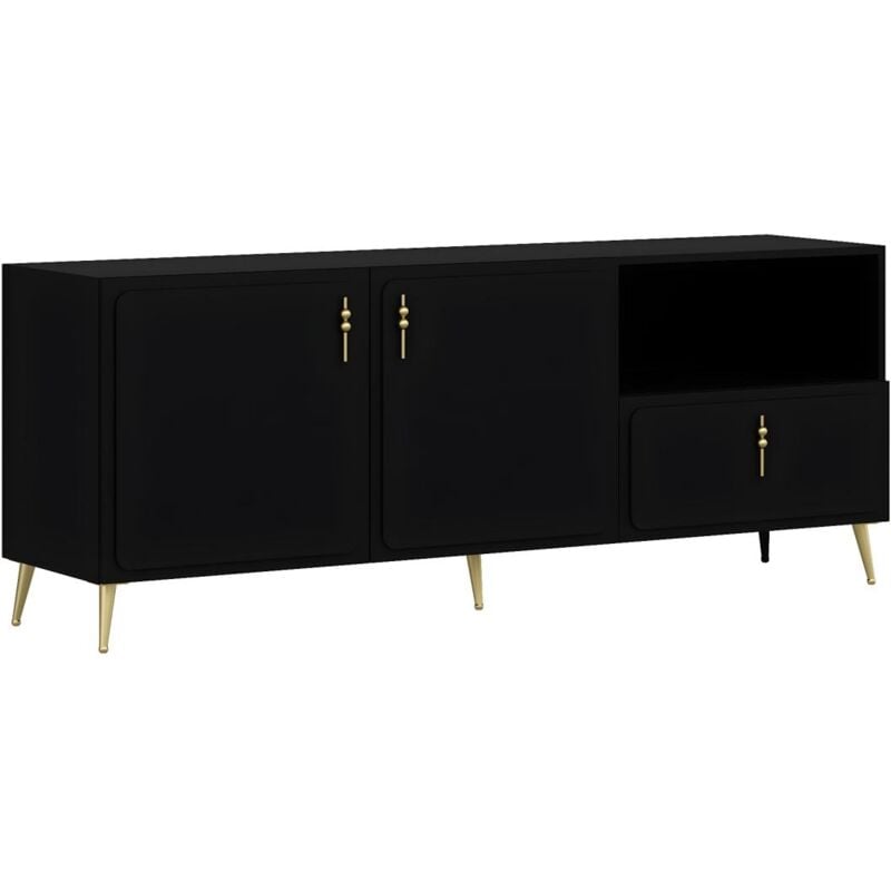 Vente-unique - Buffet avec 2 portes, 1 tiroir et 1 niche - Noir et Doré - mavelya