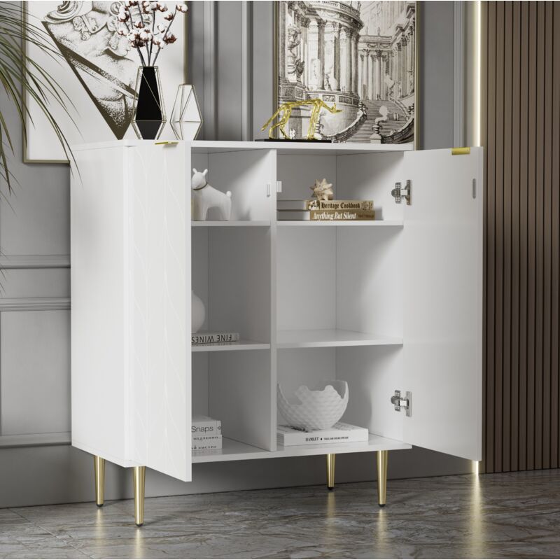 Okwish - Buffet blanc, commode, meuble d'entrée, espace de rangement pour salon, salle de bain et chambre, avec 3 étagères, 6 compartiments, 75x40x90