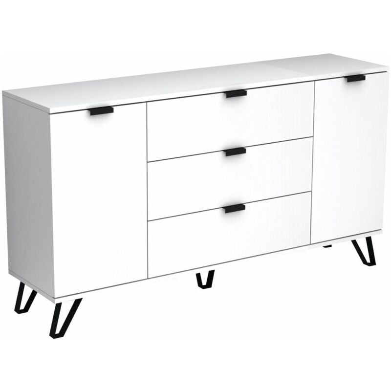 Buffet avec 2 portes et 3 tiroirs - Blanc et noir - MENODA