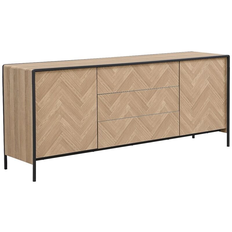 Vente-unique - Buffet avec 2 portes et 3 tiroirs en mdf et acier - Naturel clair et Noir - tumaco