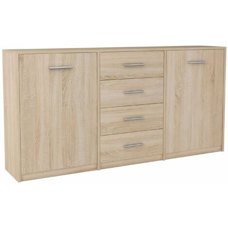 Buffet avec 2 portes et 4 tiroirs Chêne de Sonoma - Meuble de Rangement Style contemporain - 177 x 35 x 75 cm