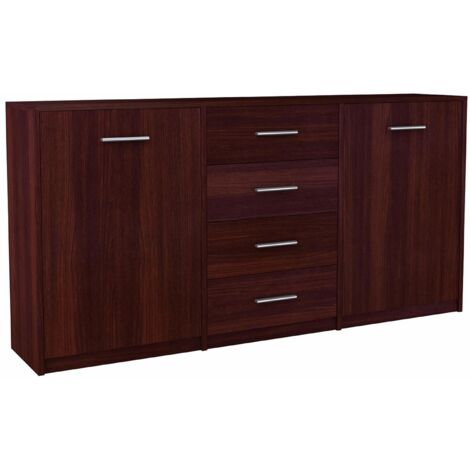 Buffet avec 2 portes et 4 tiroirs Wengé - Meuble de Rangement Style contemporain - 177 x 35 x 75 cm
