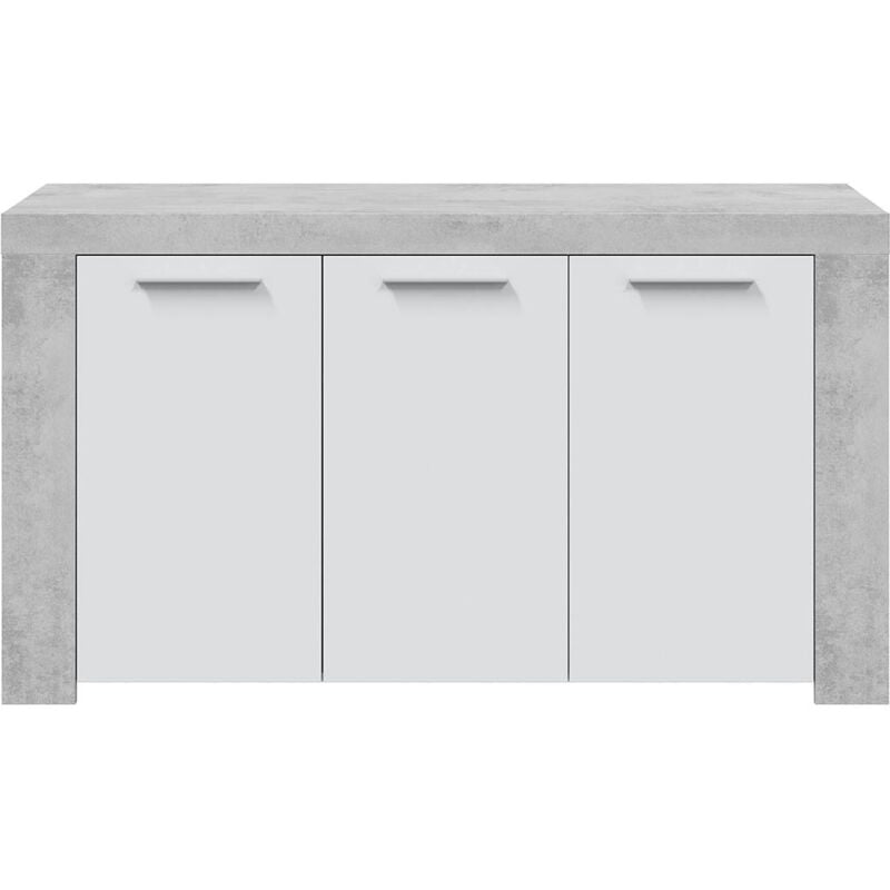 Pegane - Buffet avec 3 portes coloris Blanc Artik / Ciment en melamine - Dim: 80 x 144 x 42 cm