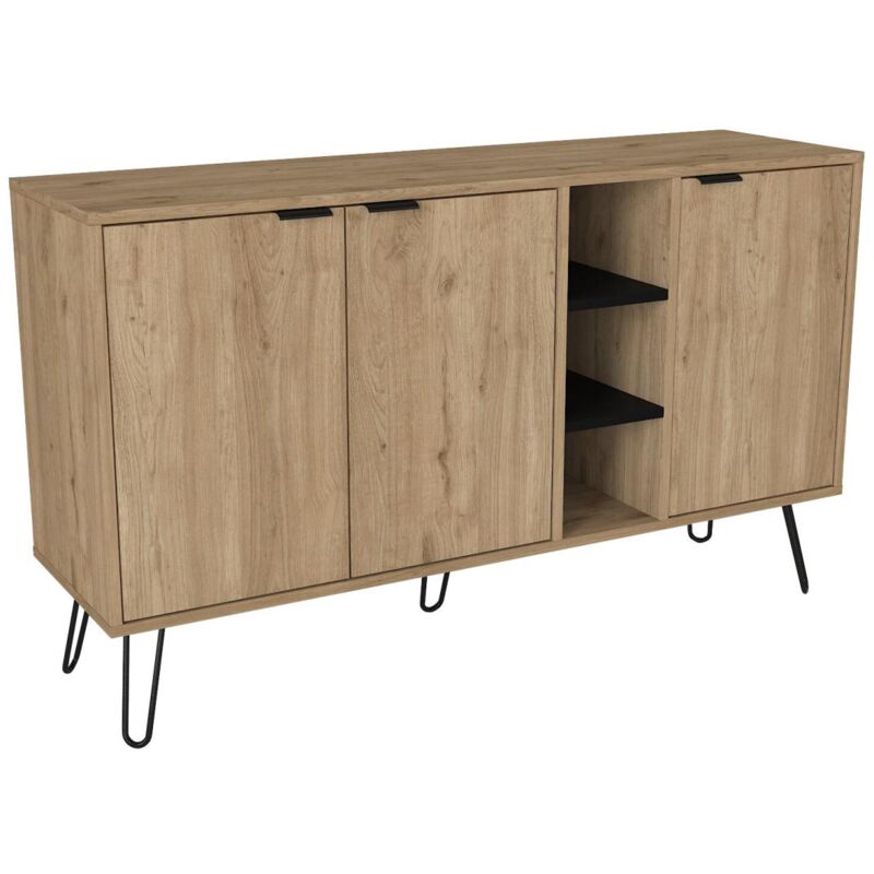 Vente-unique - Buffet avec 3 portes et 3 niches - Naturel et Noir - pomona