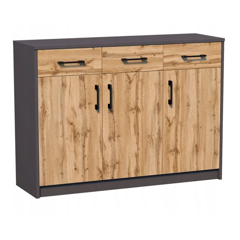 Buffet avec 3 portes et 3 tiroirs Graphite - Meuble de Rangement Style contemporain - 110 x 35 x 85 cm