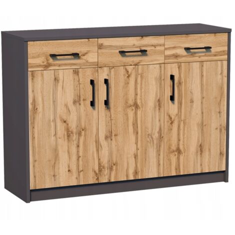 Buffet avec 3 portes et 3 tiroirs Graphite - Meuble de Rangement Style contemporain - 110 x 35 x 85 cm
