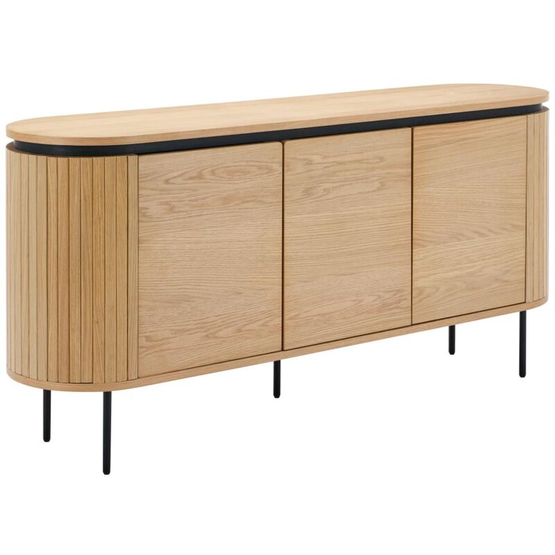 Vente-unique - Buffet avec 3 portes placage chêne et métal - Naturel clair et Noir - cardiona