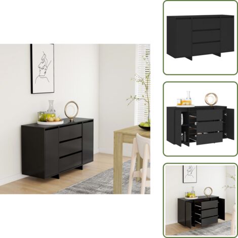 Buffet avec 3 tiroirs Noir 120x41x75 cm Bois d'ingénierie - Buffet Noir - Meuble De Rangement - Commode - Armoire - Mobilier Contemporain