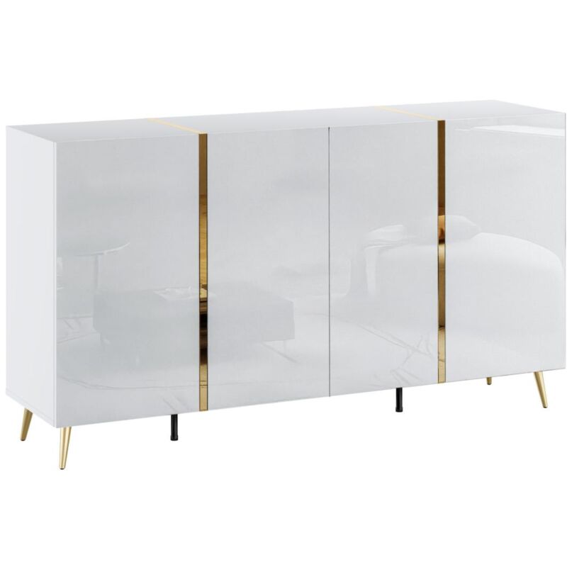 Vente-unique - Buffet avec 4 portes - 158 cm - Blanc brillant et doré - marzialo