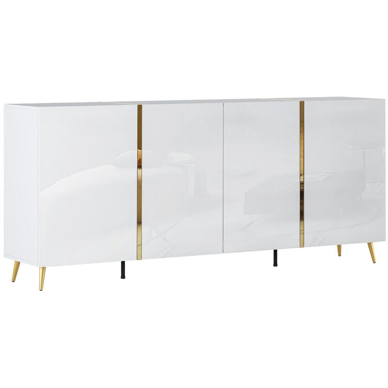 Buffet avec 4 portes - 200 cm - Blanc brillant et Doré - MARZIALO