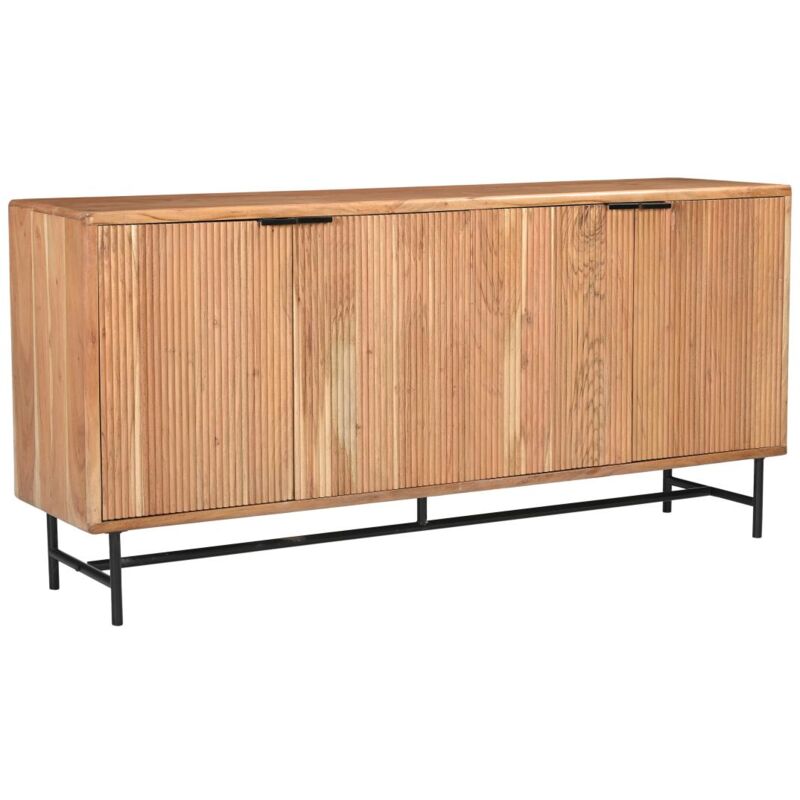 Vente-unique - Buffet avec 4 portes en bois d'acacia et métal noir - Naturel clair - alevia