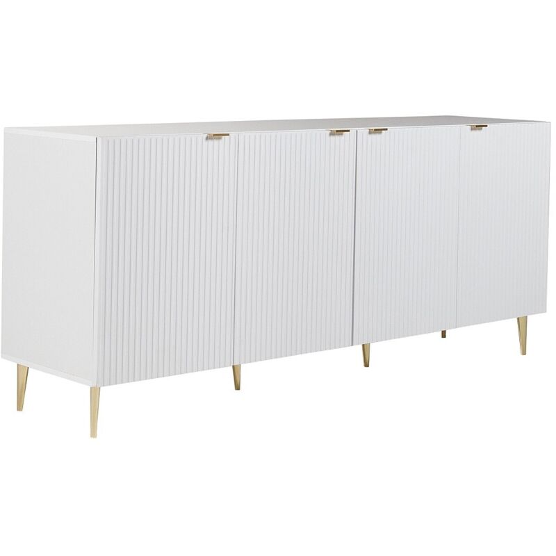 Vente-unique - Buffet avec 4 portes en mdf et acier - Blanc et doré - yesinia
